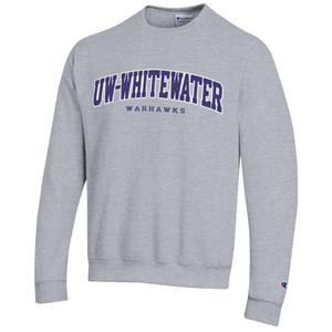 Image of Crewneck Sweatshirt with Tackle Twill Lettering UW-Whitewater and Embroidered Warhawks -  heathergrey